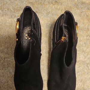 Vince Camuto Black Ankle Booties with Gold Accents